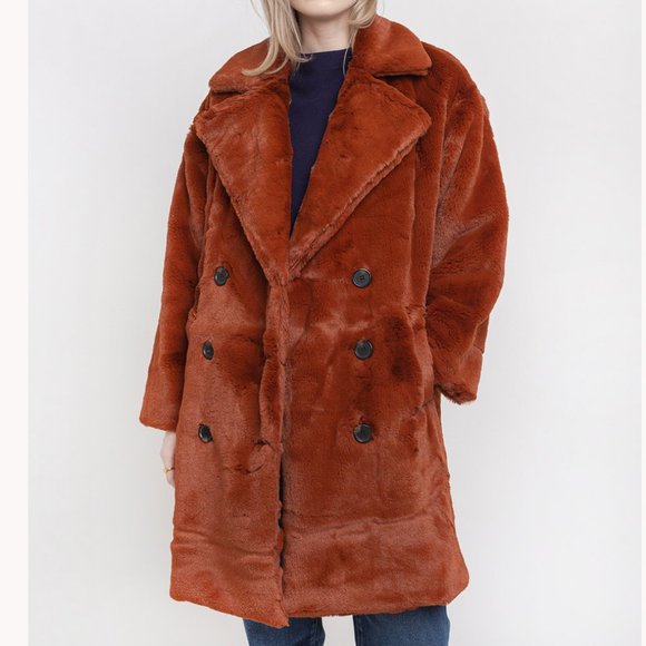 💥SHOWSTOPPER💥NATIVE YOUTH The Casia Luxurious Faux Mink Coat in Rust - Picture 4 of 16